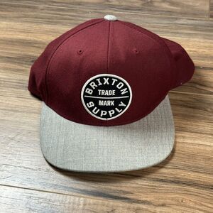 Brixton‎ Supply Trade Mark Hat Cap Snapback Maroon Embroidered Patch Mens Wool